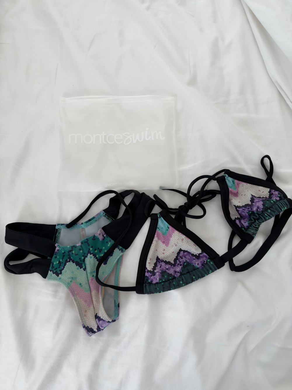 Montce Mosaic Print Triangle Bikini Set - Teal, Purple, Black